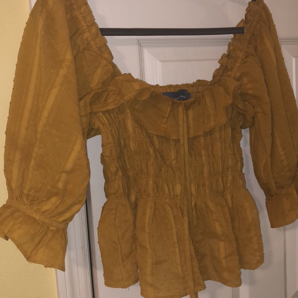 Indigo Rising Large Mustard Ruffle Crop Top - Picture 2 of 4